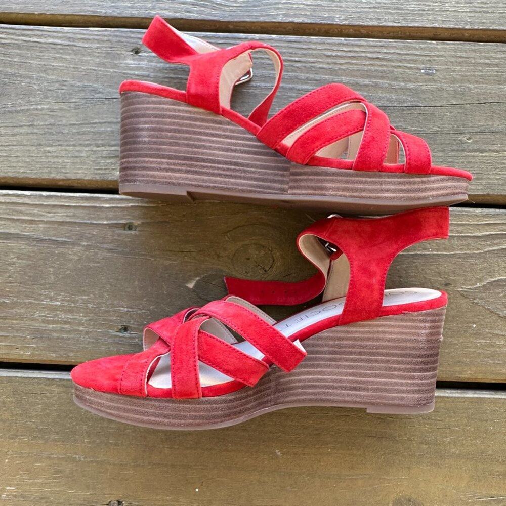 NEW Sole Society Cattah Bright Red Suede Ankle Strap Heels 8